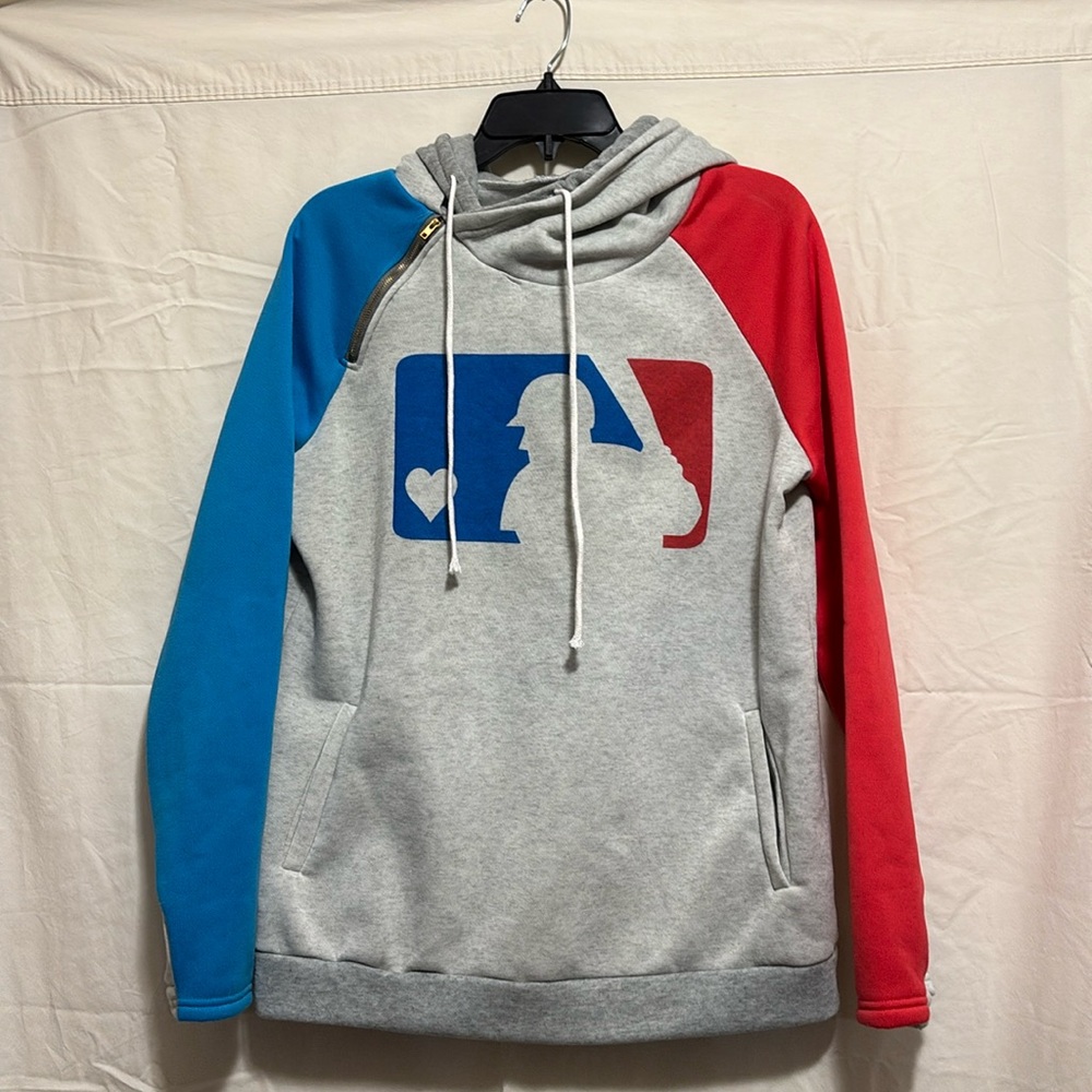 New-Womens Baseball Hoodie Size XL (fits smaller) double hood & thumb holes